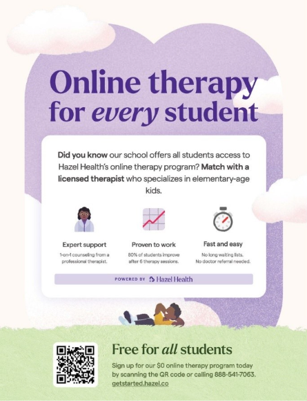 Every student deserves support when they need it. Thanks to our partnership with Hazel Health, FCPS students can connect with licensed therapists through free telehealth services—at school or from the comfort of home. 