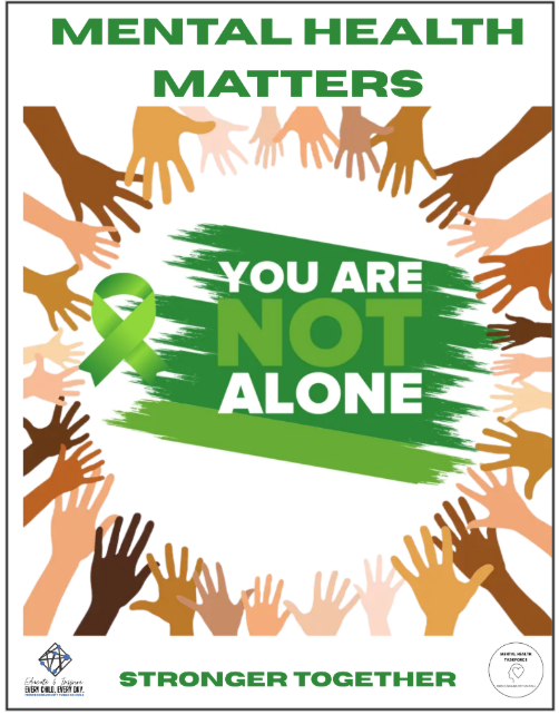 Mental health matters, and you are never alone.  Students and families can reach out to our mental health staff, counselors, and teachers for support.  If you need immediate help, call or text 988. The Suicide & Crisis Lifeline is available 24/7.  Together, we can support each other and break the stigma. 💚