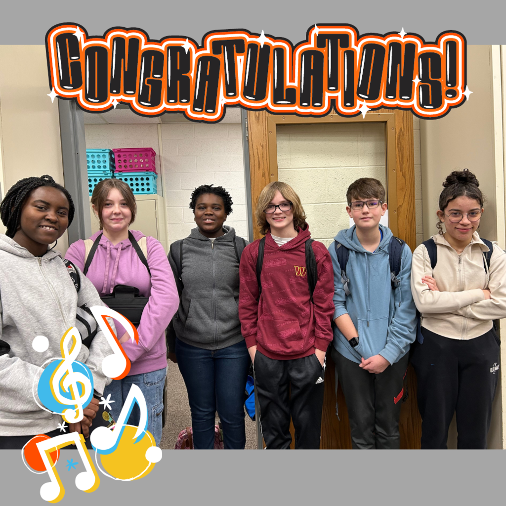 Congratulations to the following students for making the District 15 middle school all district band.  The clinic and concert will be held February 9th and 10th at Stafford High School.  Anne Vazquez 3rd chair flute, symphonic band Brooklyn Frezza 2nd chair flute, concert band Akeelah Carter 7th chair flute, concert band Sam Kuykendall 1st chair oboe, concert band Ghayela Wright 3rd chair clarinet, concert band Caleb Hine alternate alto sax