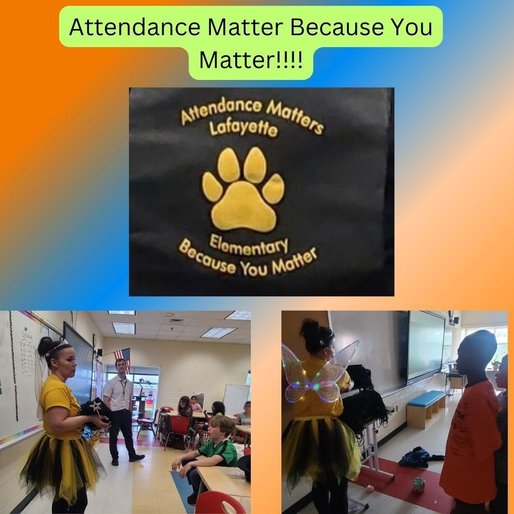 Attendance Fairy giving out Attendance Matter Backpacks.