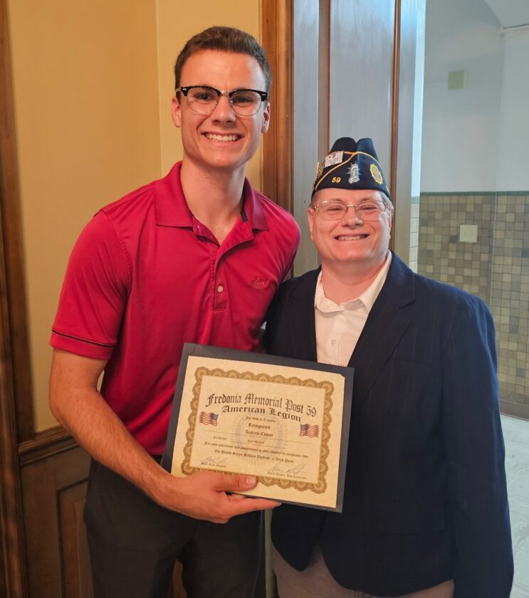 Andrew Cowan and American Legion Post 59 Commander Denise Puskar