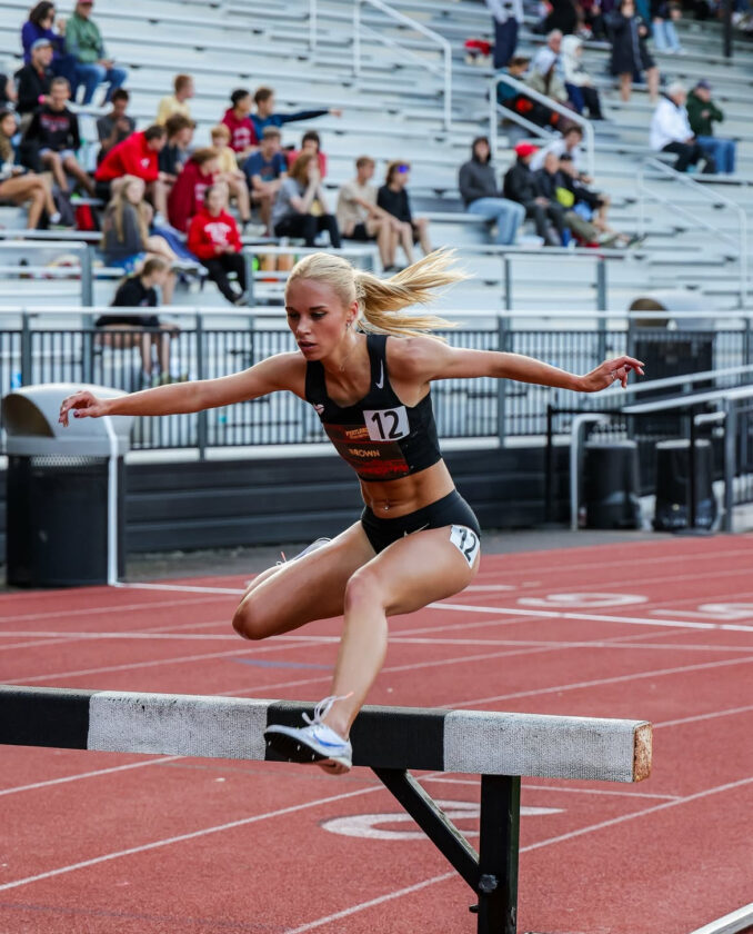 Fredonia CSD Alum Emily Brown competes in the Steeple Chase at the 2025 ACC Championships.
