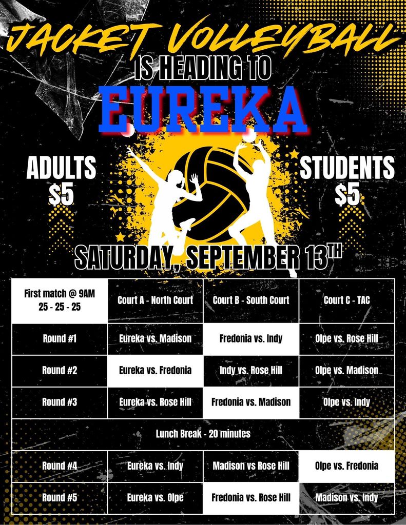 HS Volleyball Tournament Schedule - Eureka - September 13 2025