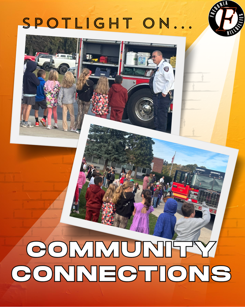 Elementary students enjoying lessons about fire trucks from the Fredonia Fire Dept.