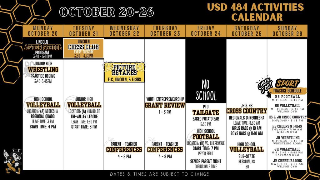 Weekly Calendar 2025 - October 20-26