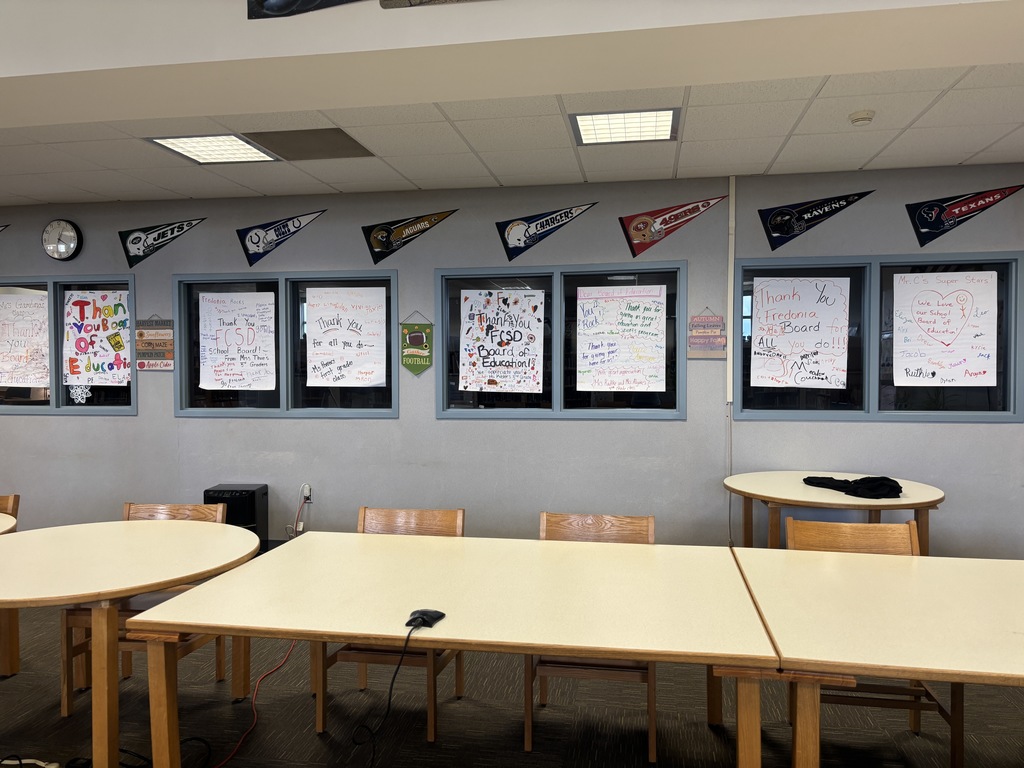 Thank You signs made by  Fredonia Elementary students for the Board of Education