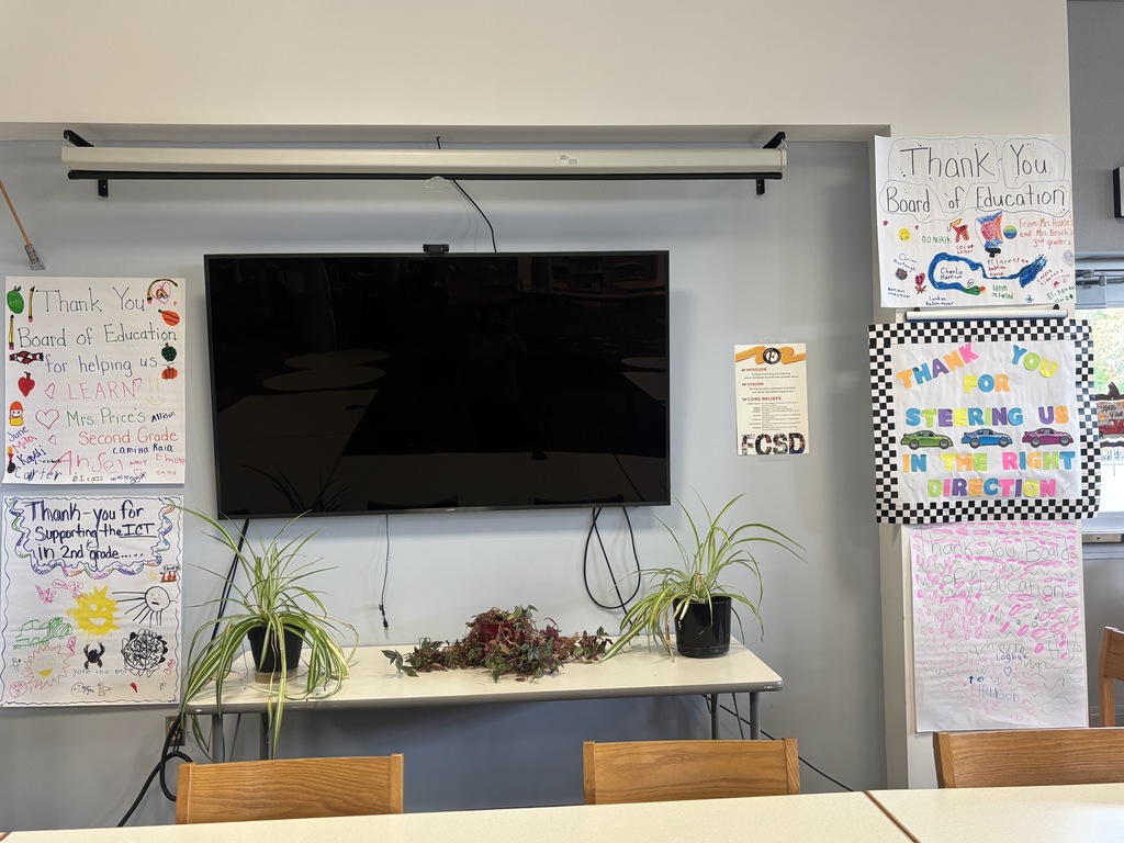 Thank You signs made by  Fredonia Elementary students for the Board of Education