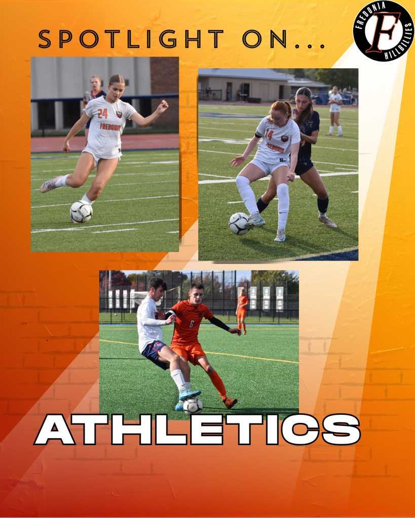 Action shots of girls and boys CCAA First Team members from Fredonia.