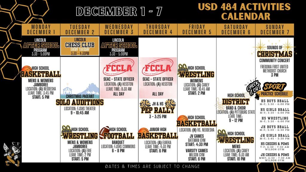 Weekly Calendar 2025 - December 1-7