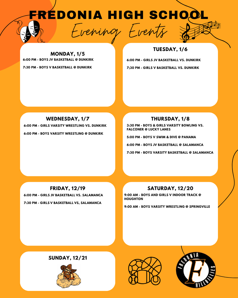 Evening Events at Fredonia High School - Week of 1/5/26