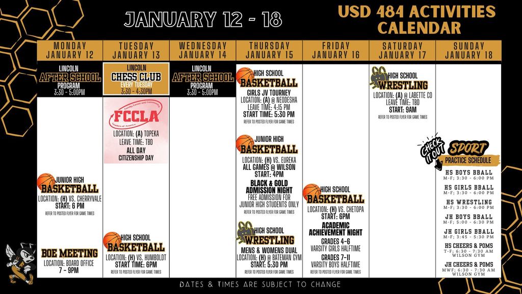 Weekly Calendar 2026 - January 12-18