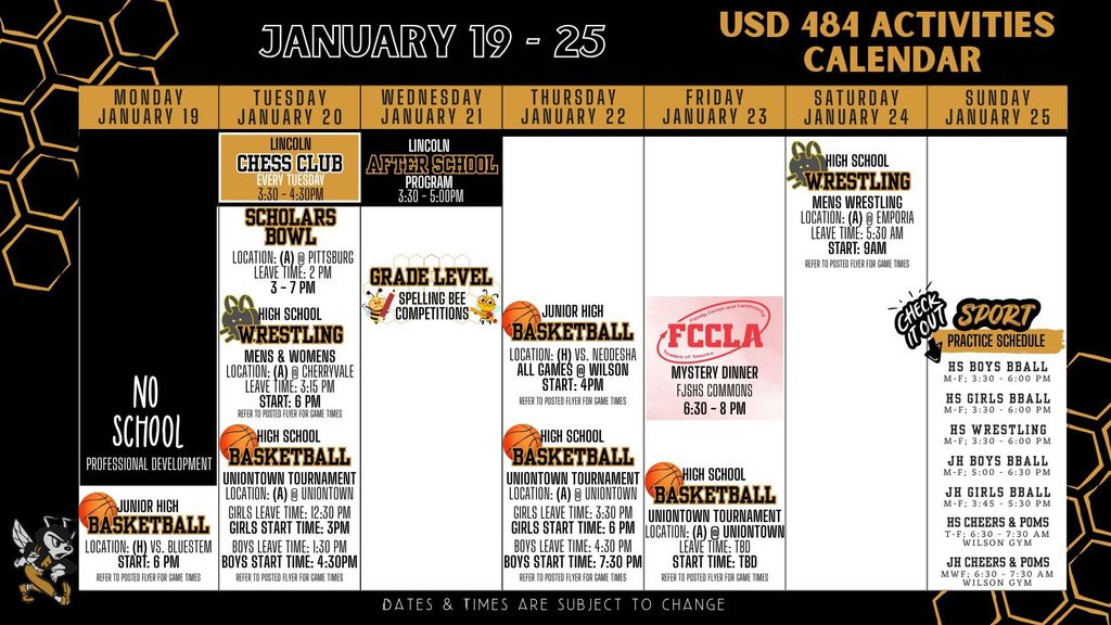 Weekly Calendar 2026 - January 19-25