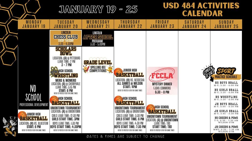 Weekly Calendar 2026 - January 19-25