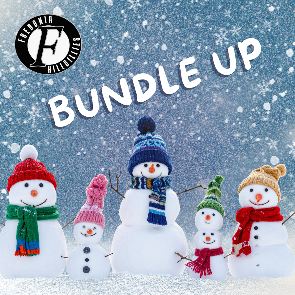 Image of snowmen in hats and scarves.