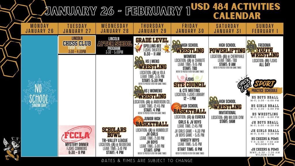 Weekly Calendar 2026 - January 26-February 1