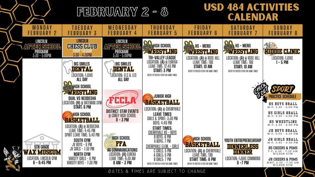 Weekly Calendar 2026 - February 2-8