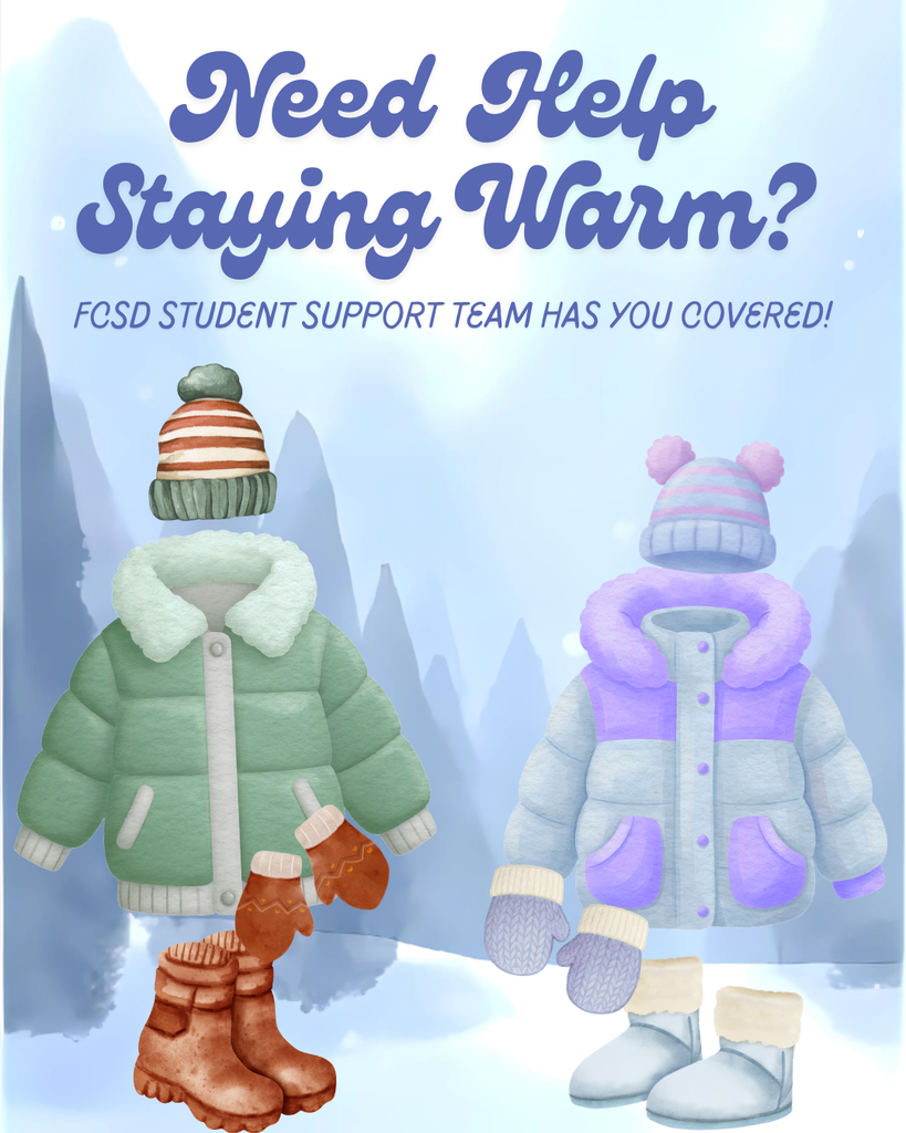 Wintery picture of children's winter coats, hats, mittens, and boots.