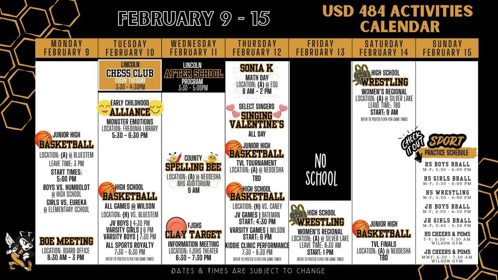Weekly Calendar 2026 - February 9-15