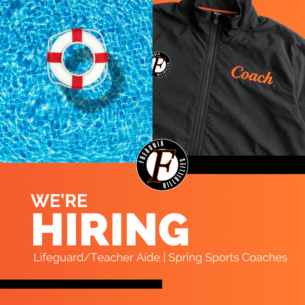 Image stating that FCSD is hiring a Lifeguard/Teacher Aide and Spring Sports Coaches.