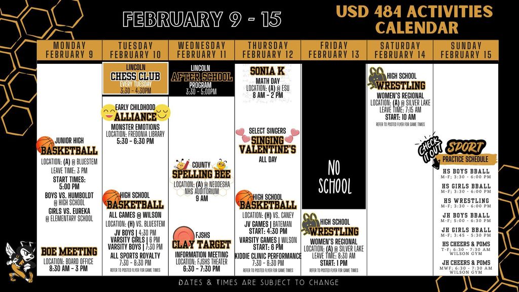 Weekly Calendar 2026 - February 9-15