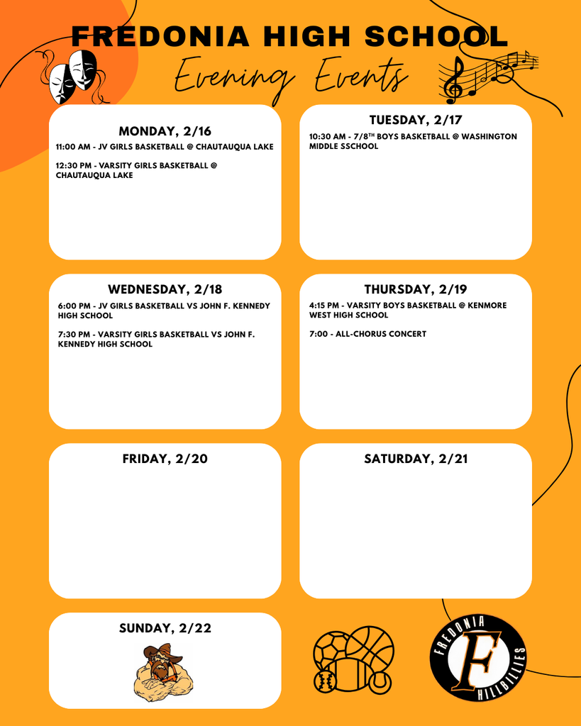 Evening Events at Fredonia High School - Week of 2/16/26.