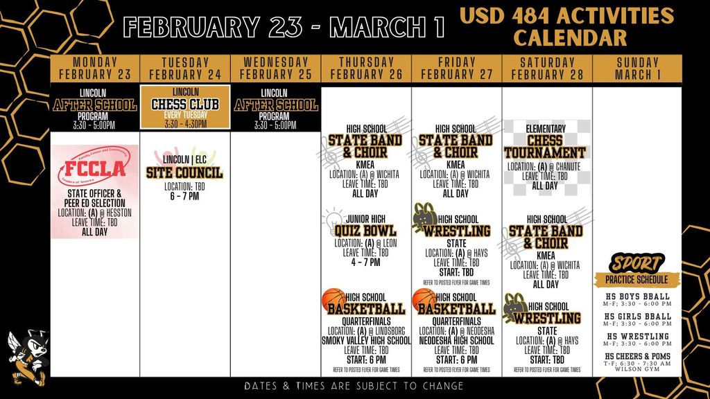 Weekly Calendar 2026 - February 23 - March 1