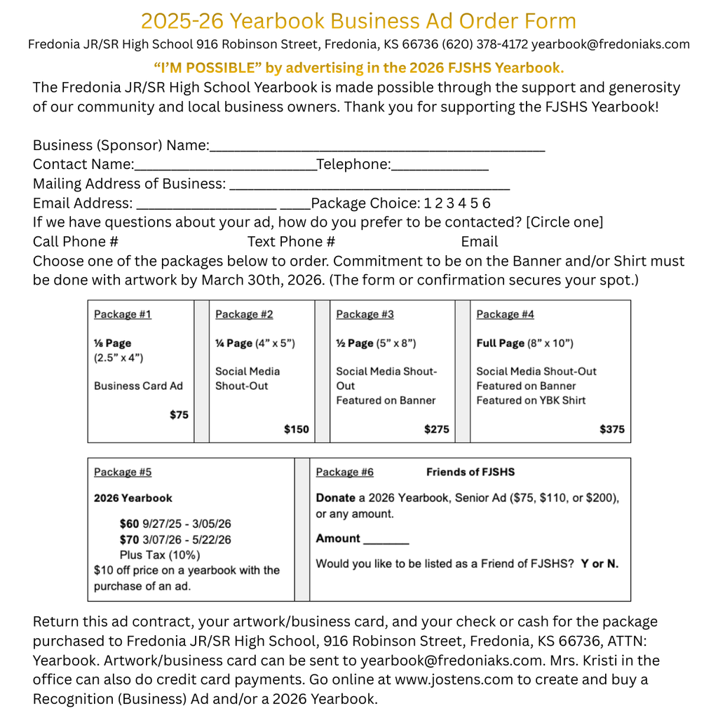 2026 Yearbook Business Add order form