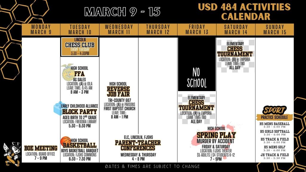 Weekly Calendar 2026 | March 9-15