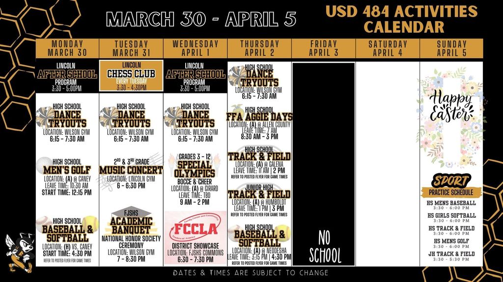 Weekly Calendar 2026 - March 30 - April 5