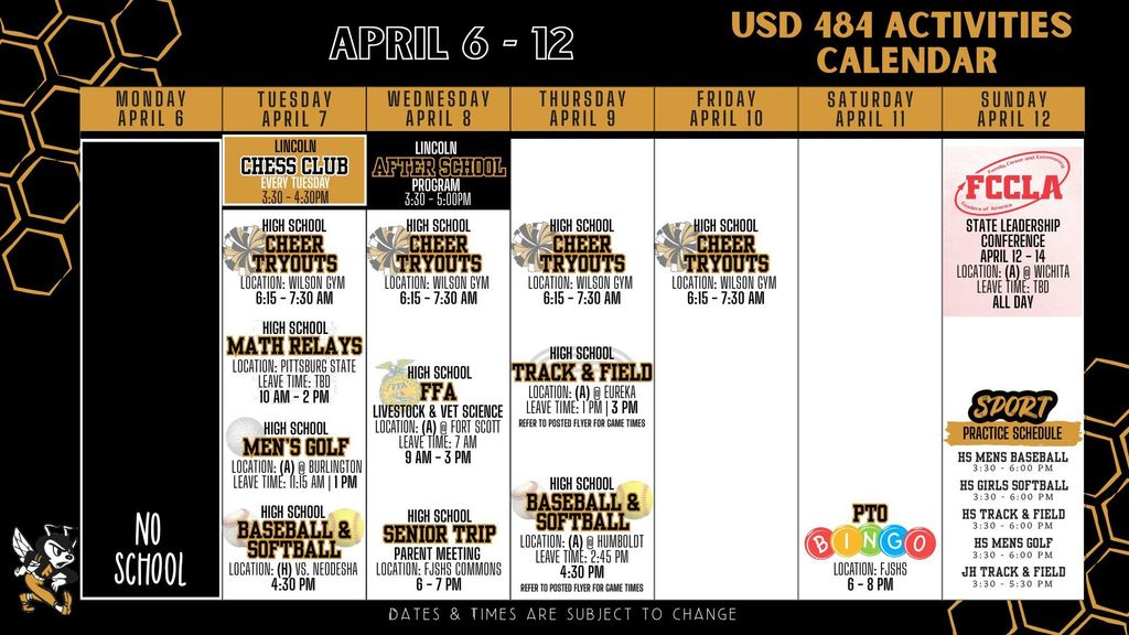 Weekly Calendar 2026 - April 6 - 12