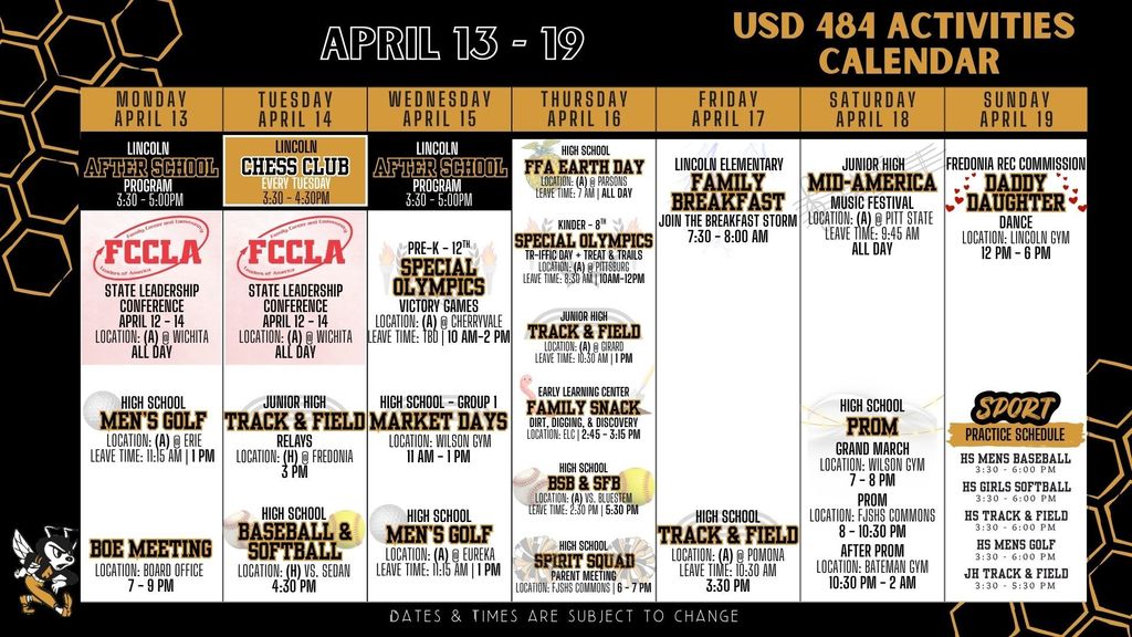 Weekly Calendar 2026 - April 13-19