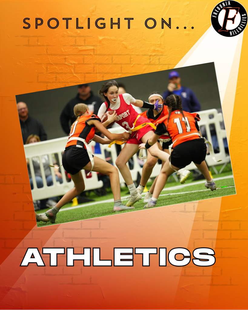 Three Fredonia Flag Football Defensive players in action.