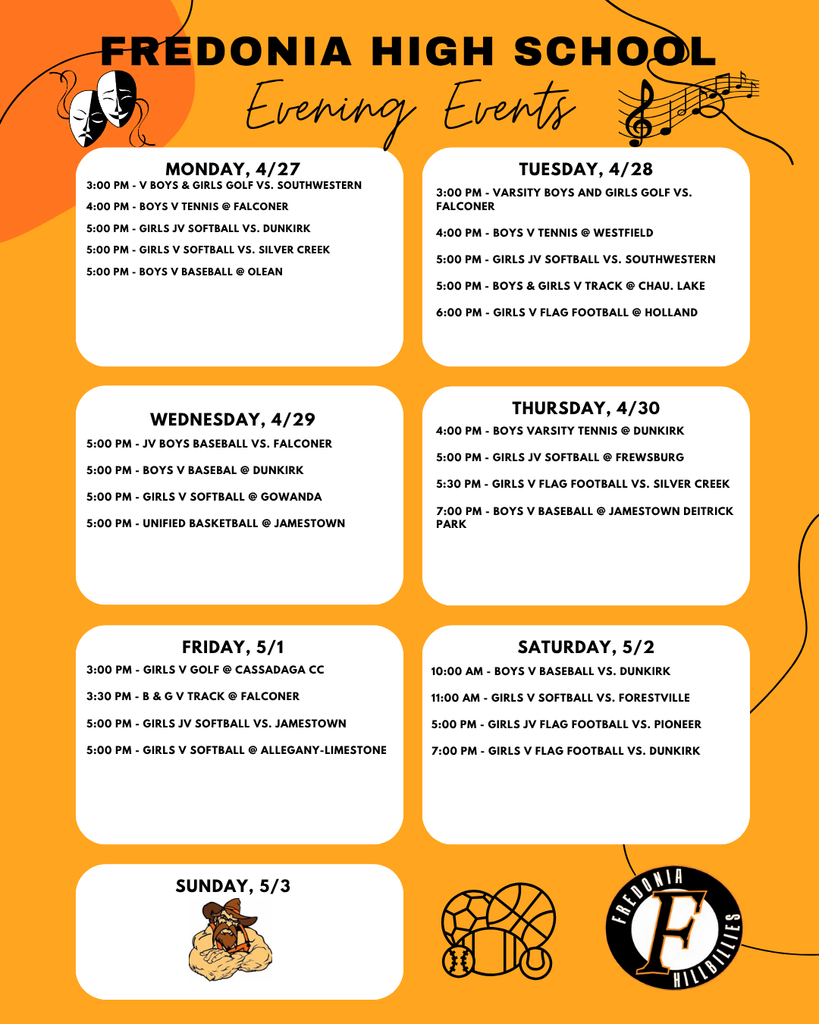 Fredonia High School Evening Events 4/27/26 - 05/01/26