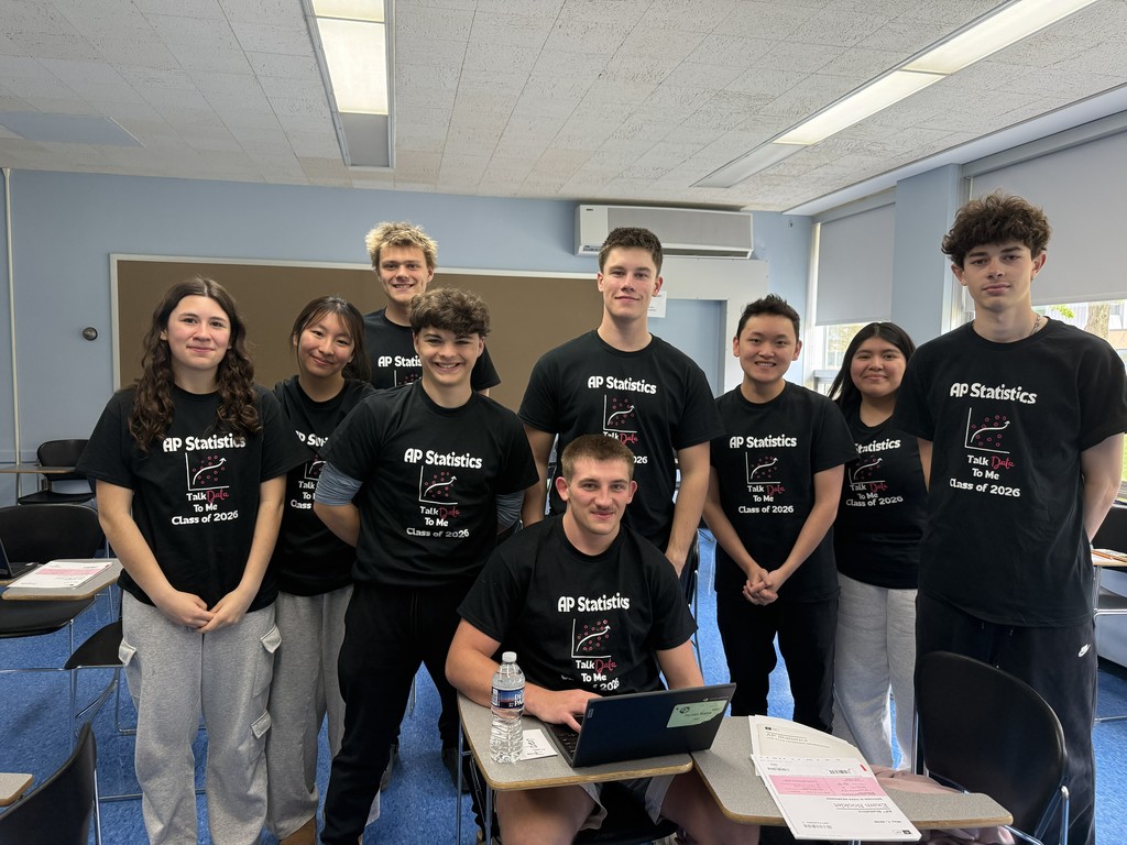 Students in Mrs. Joint's AP Statistics class pose before their AP test today.