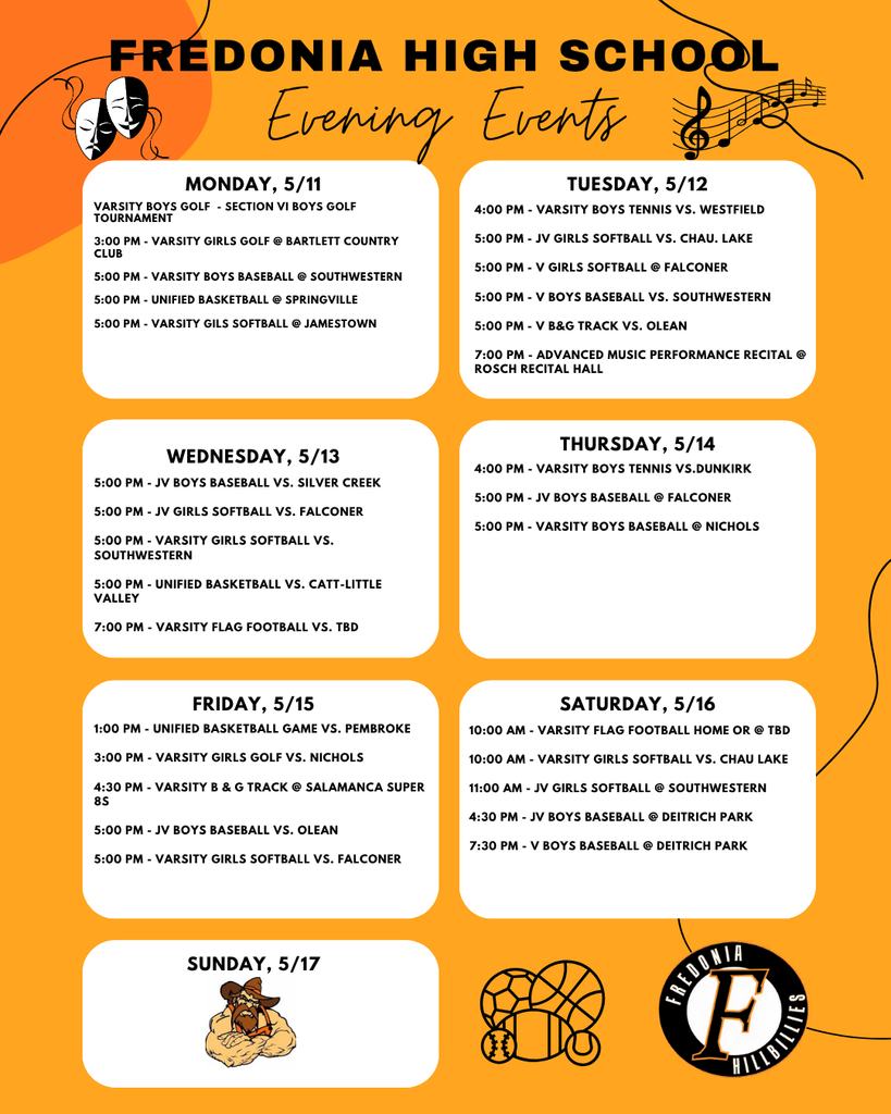Evening Events at Fredonia High School - Week of 5/11/26.