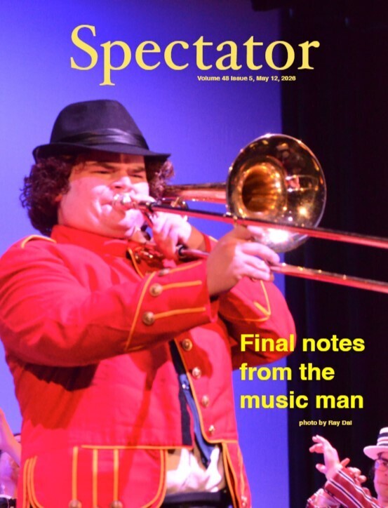 Photo of a student playing the trombone in "The Music Man" 