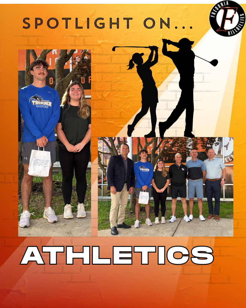 Ryan Kelly & Sydnee Hoffman pose for pictures with their coaches and school administrators before heading out the NYS Golf Championships.