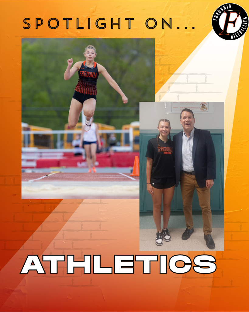 Alyse Bugaj mid-jump at a track meet & with Superintendent Dr. Z before heading to States.