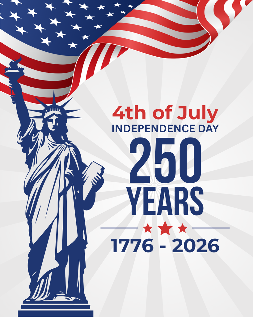 Flag and the Statue of Liberty with a July 4th message.