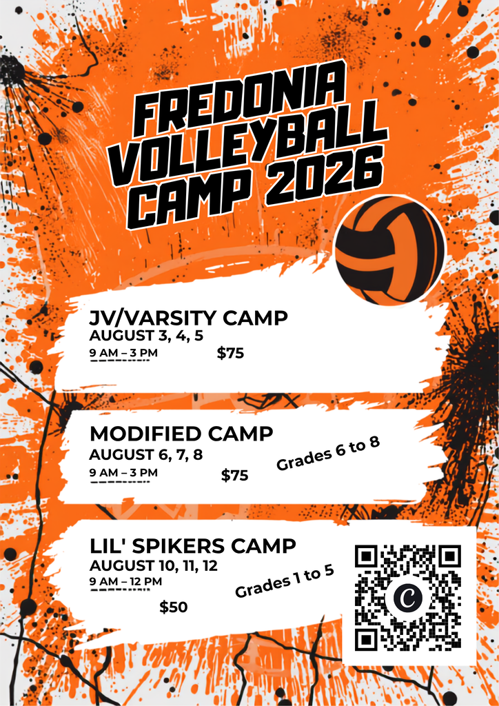 Fredonia Volleyball Camp graphic that shares the same info found in the post.