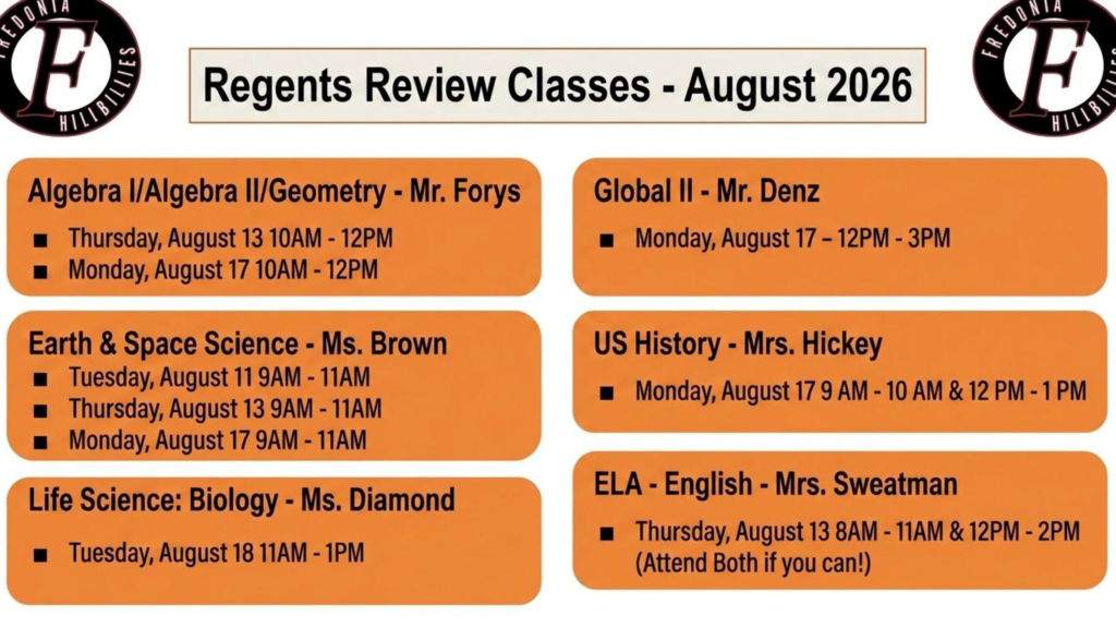 August Regents Review Schedule