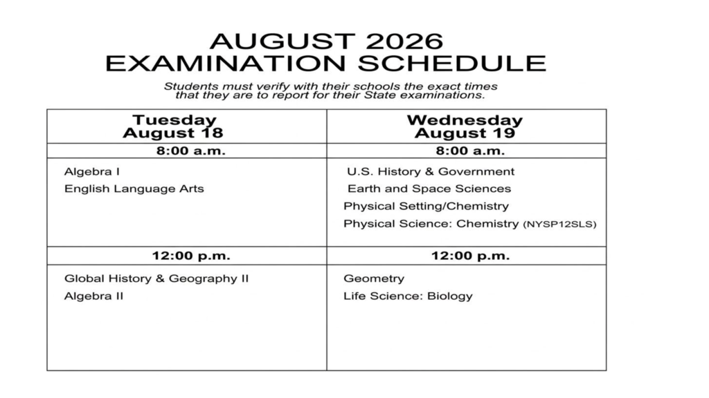 August Regents Exam Schedule
