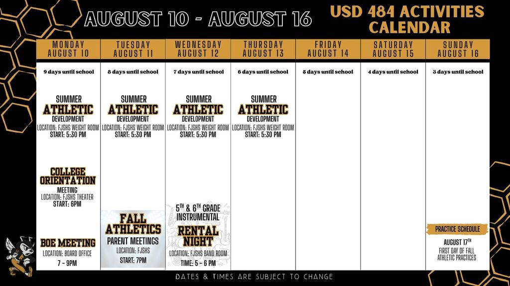 Weekly Calendar 2026 - August 10 - 16