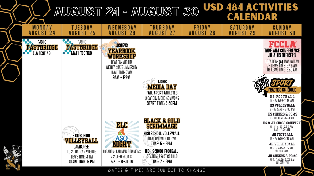 Weekly Calendar 2026 | August 24-30