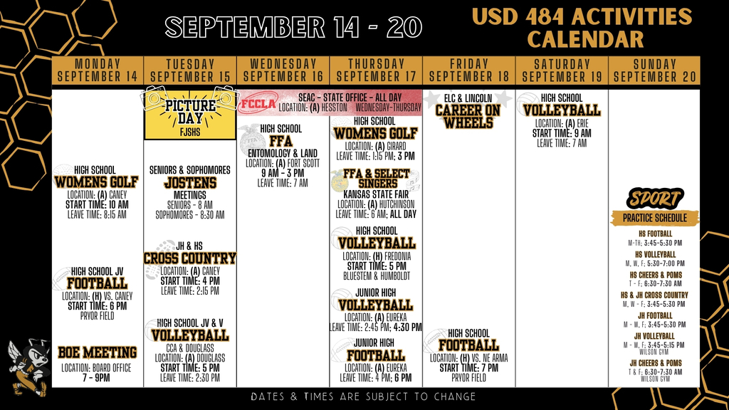Weekly Calendar 2026 | September 14 - 20