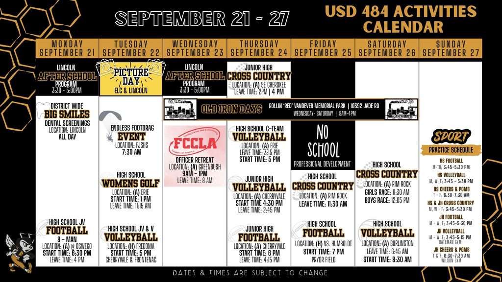 Weekly Calendar 2026 | September 21 - 27