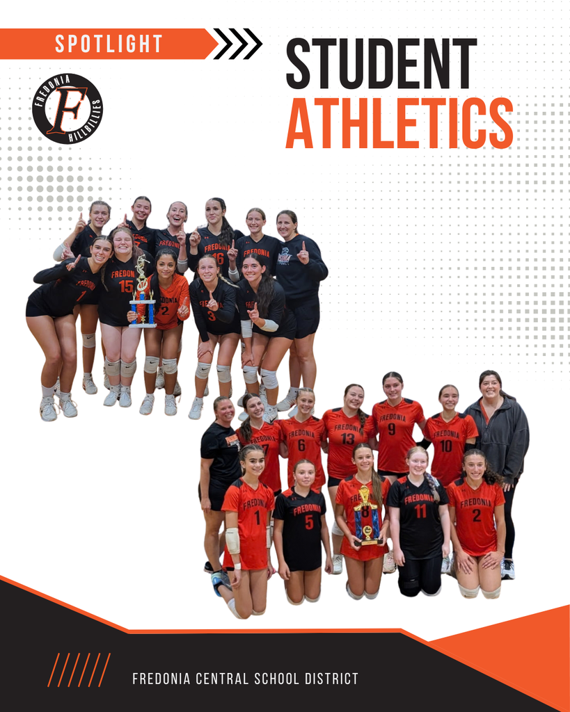 The JV & Varsity Girls Volleyball teams pose with their 1st place trophies.