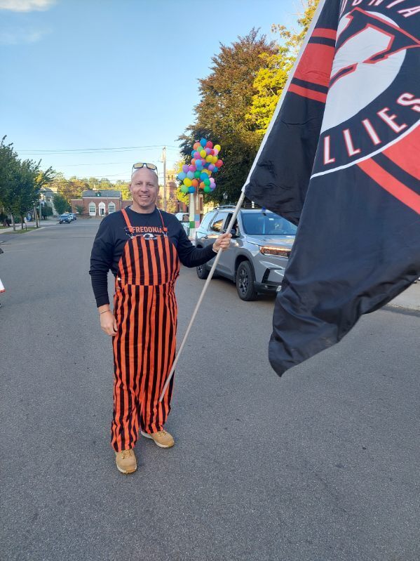 Mr. Tonelli with the Fredonia Hillbillies Flag,