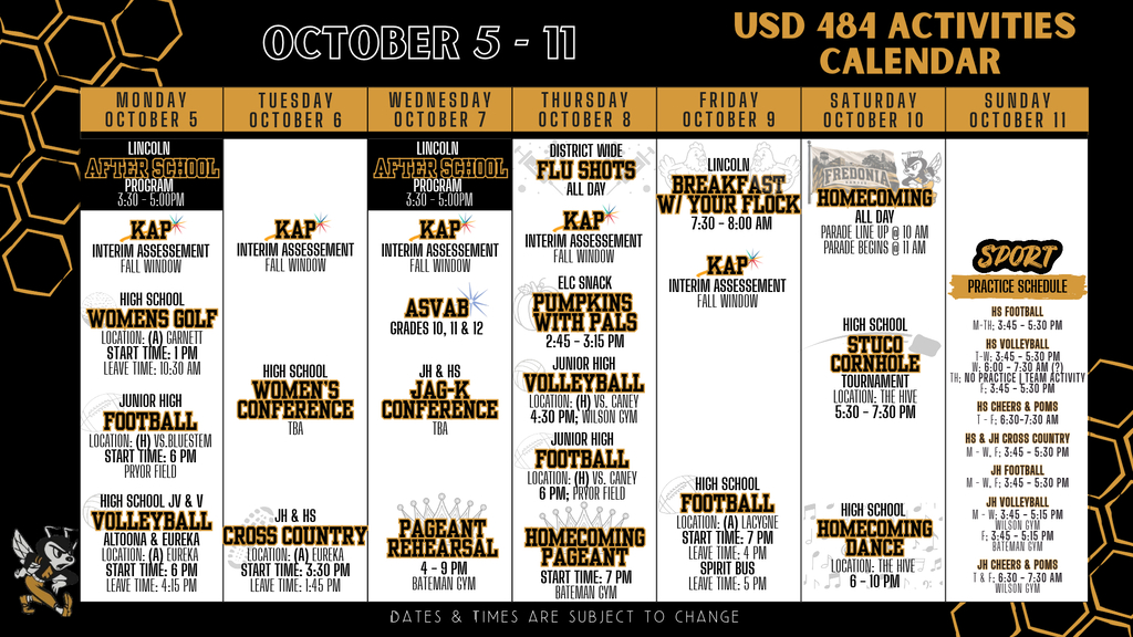 Weekly Calendar 2026 | October 5 - 11