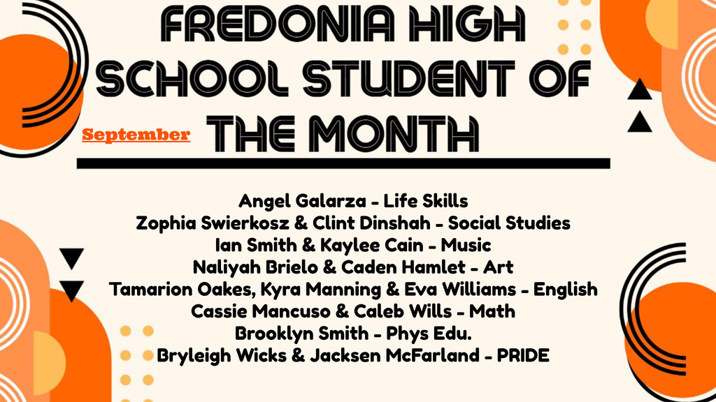 Image with the list of September Students of the Month, as listed in the post.
